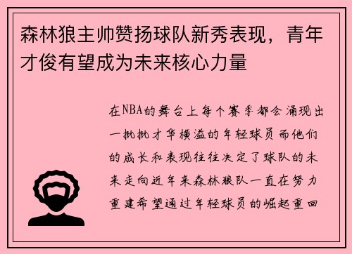 森林狼主帅赞扬球队新秀表现，青年才俊有望成为未来核心力量